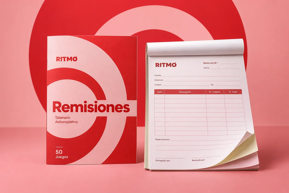 Remisiones — mockup conceptual de la marca ficticia RITMO